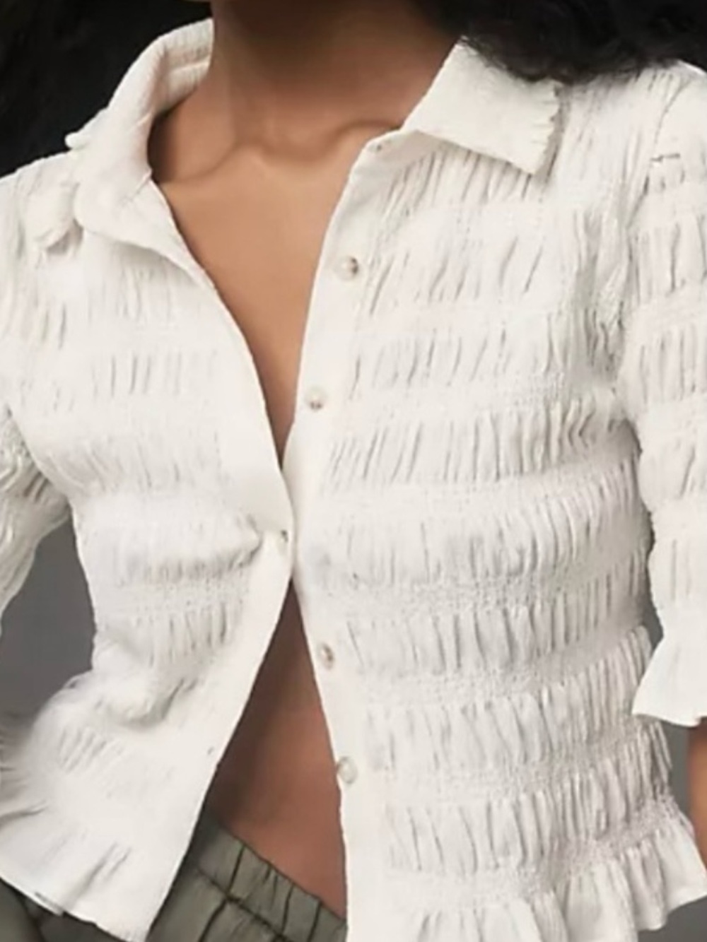 Anthropologie White Ruffled Button-Front Blouse - Picture 15 of 15